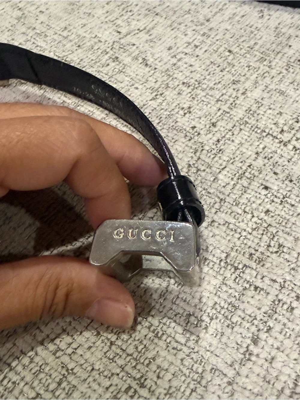 Gucci Black Leather Belt with Silver-Tone Interlocking Buckle
